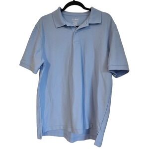 LL Bean Mens L Reg Light Blue Traditional Fit Short Sleeve Polo Shirt Casual‎